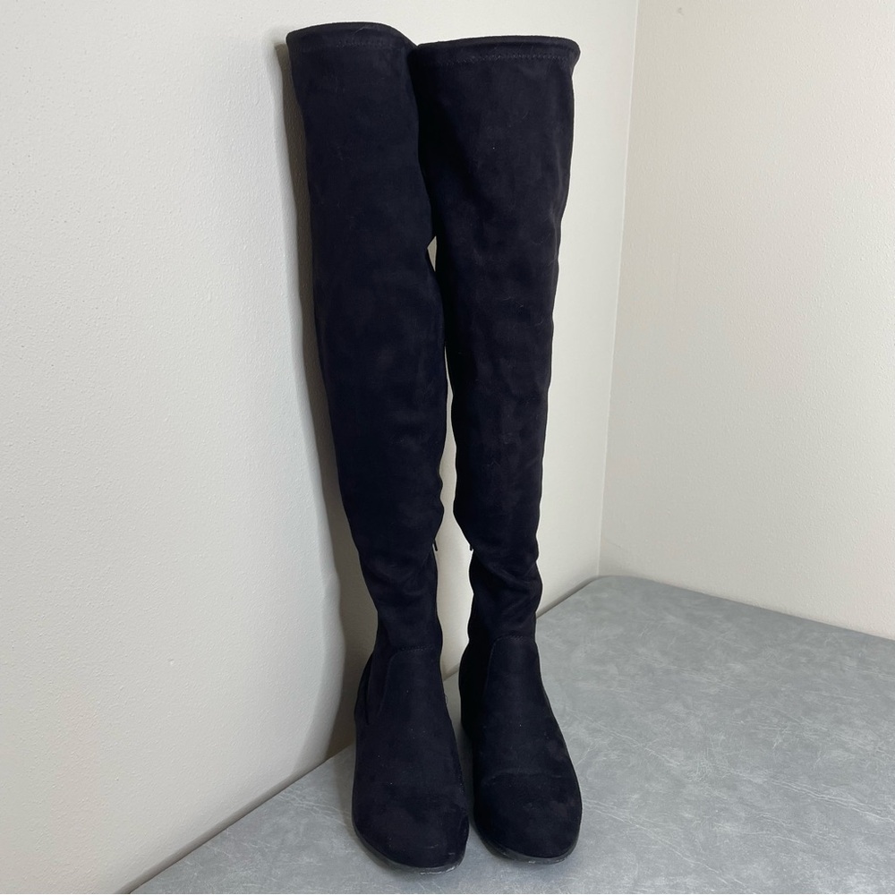 Soda Black Over the Knee Boots Sleek Suede - Picture 9 of 9